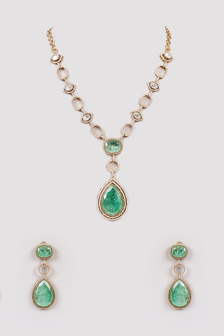 White Rhodium Finish American Diamond & Zircon Choker Necklace Set by Aura Trends at Pernia's Pop Up Shop