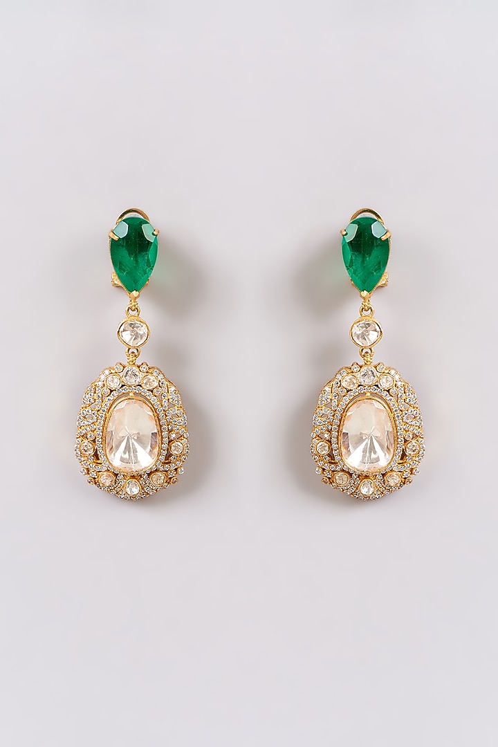 Gold Finish Kundan Polki Dangler Earrings by Aura Trends at Pernia's Pop Up Shop