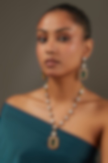 White Rhodium Finish American Diamond & Zircon Long Necklace Set by Auraa Trends at Pernia's Pop Up Shop