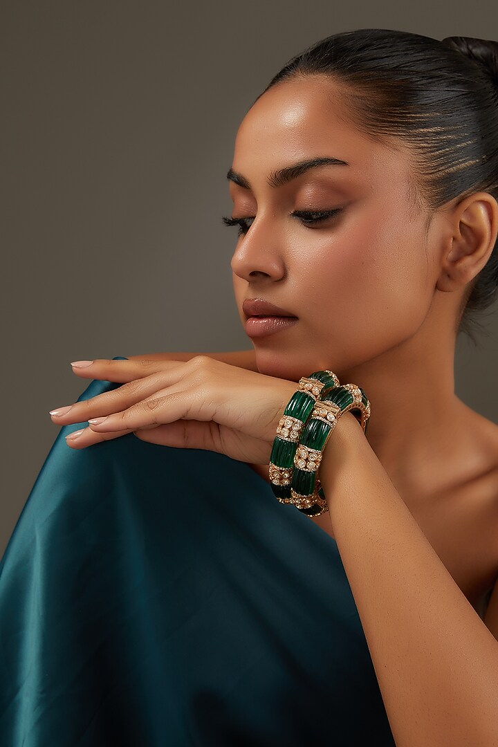 Gold Plated Kundan Polki Bangle by Auraa Trends at Pernia's Pop Up Shop