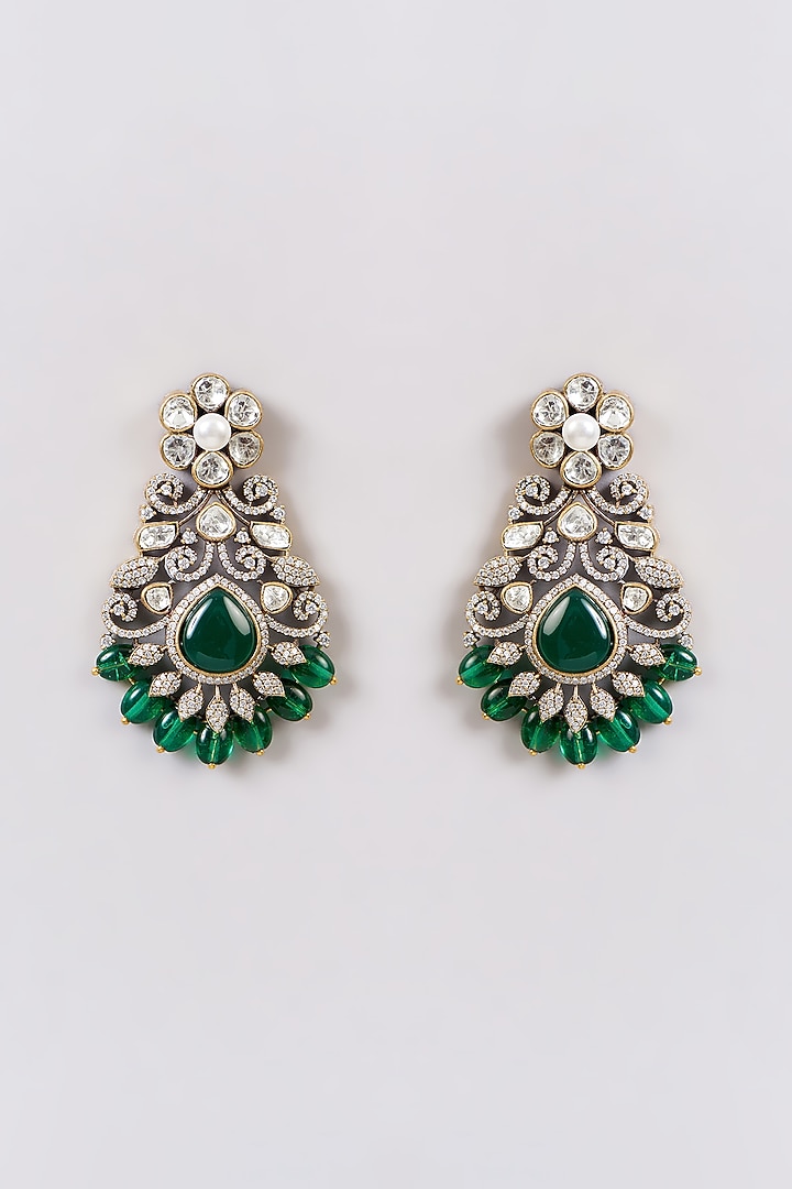 White Rhodium Finish Green Zircon Choker Necklace Set by Aura Trends at Pernia's Pop Up Shop