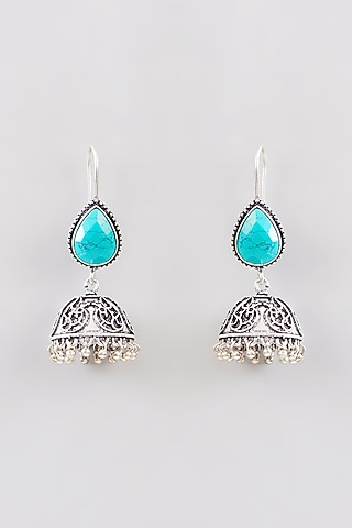 Black Rhodium Finish Kundan Polki Dangler Earrings by Aura Trends