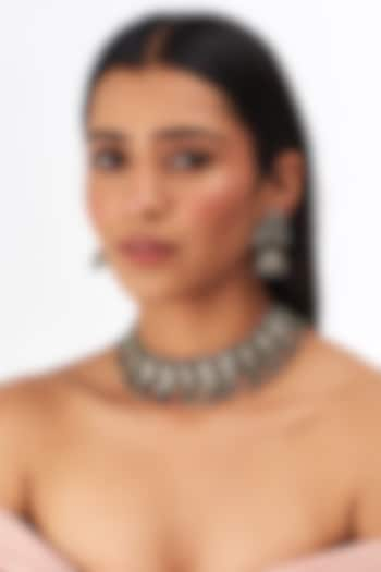 Black Rhodium Finish Oxidised Choker Necklace Set by Auraa Trends