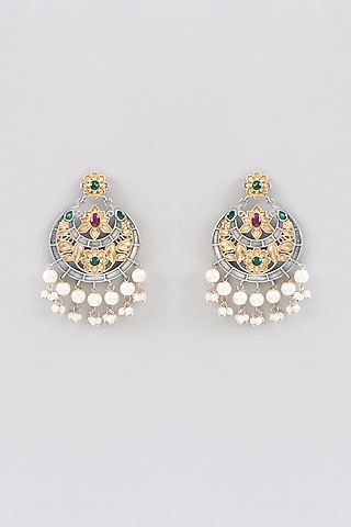 Black Rhodium Finish Oxidised Kundan Polki Chandbali Earrings by Aura Trends