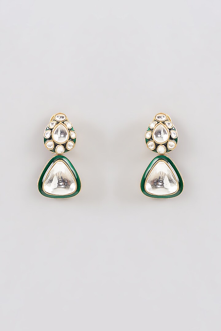Gold Finish Green Kundan Polki & Beaded Necklace Set by Aura Trends at Pernia's Pop Up Shop