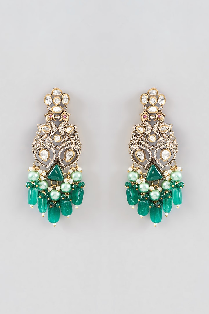 Gold Finish Green Kundan Polki & Pearl Necklace Set by Aura Trends at Pernia's Pop Up Shop