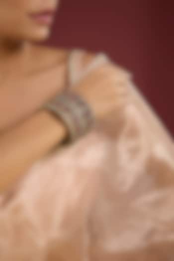 Gold Finish Kundan Polki & Ruby Stone Bangles (Set Of 2) by Auraa Trends at Pernia's Pop Up Shop