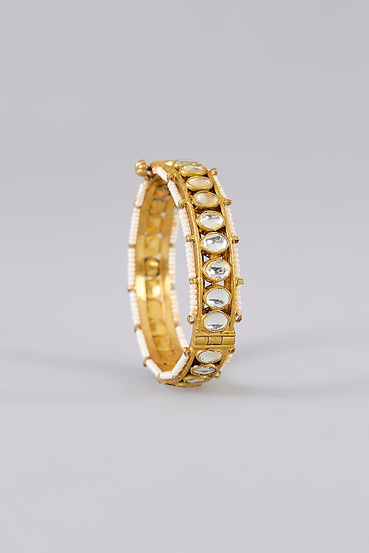 Gold Finish Kundan Polki Bangles (Set Of 2) by Aura Trends at Pernia's Pop Up Shop