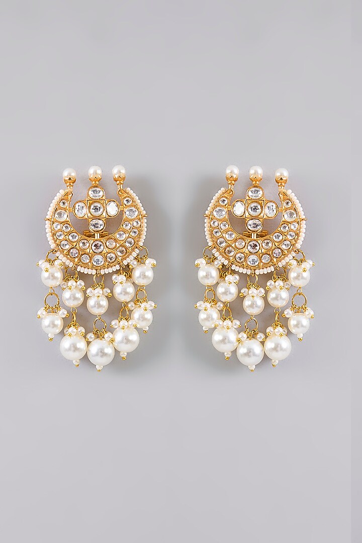 Gold Finish Pearl Drop & White Stone Choker Necklace Set by Aura Trends at Pernia's Pop Up Shop