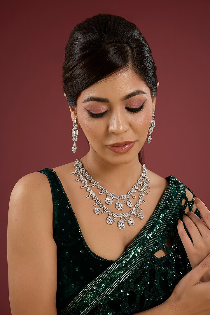 White Finish Cubic Zirconia Necklace Set by Aura Trends at Pernia's Pop Up Shop