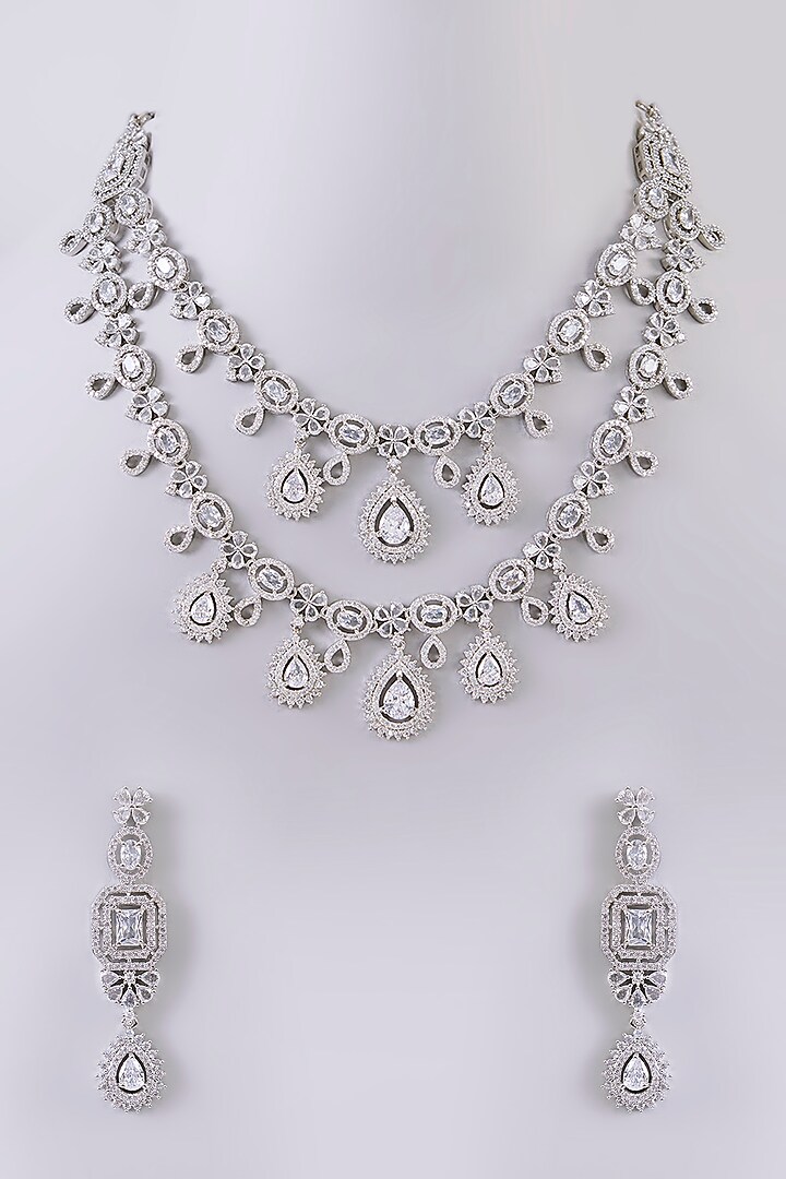 White Finish Cubic Zirconia Necklace Set by Aura Trends at Pernia's Pop Up Shop