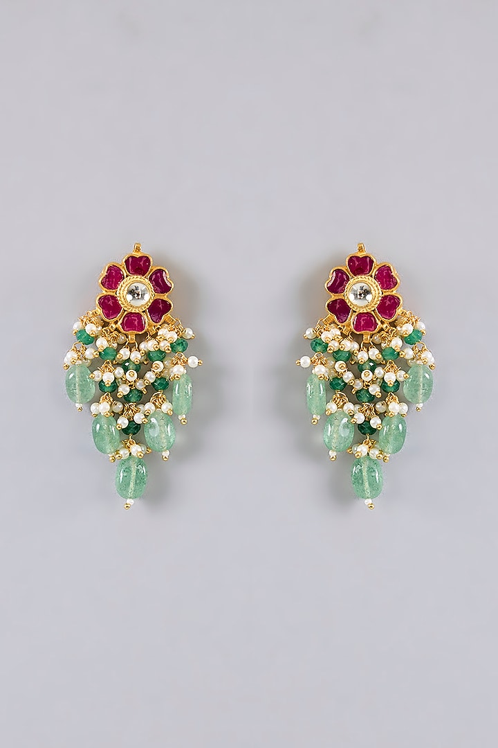 Gold Finish Ruby & Emerald Stone Necklace Set by Aura Trends at Pernia's Pop Up Shop