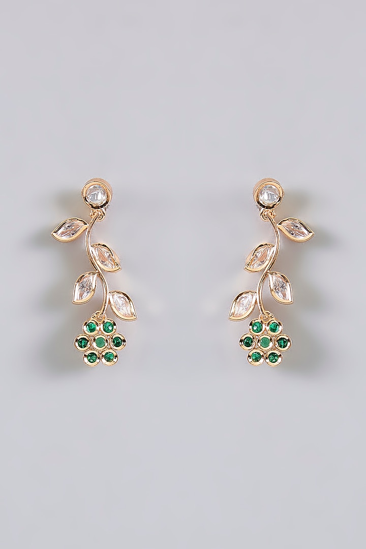 Gold Finish Green & White Stone Floral Necklace Set by Aura Trends at Pernia's Pop Up Shop
