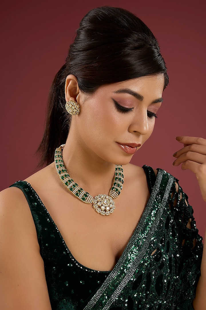 Two-Tone Finish Kundan Polki Necklace Set by Aura Trends at Pernia's Pop Up Shop