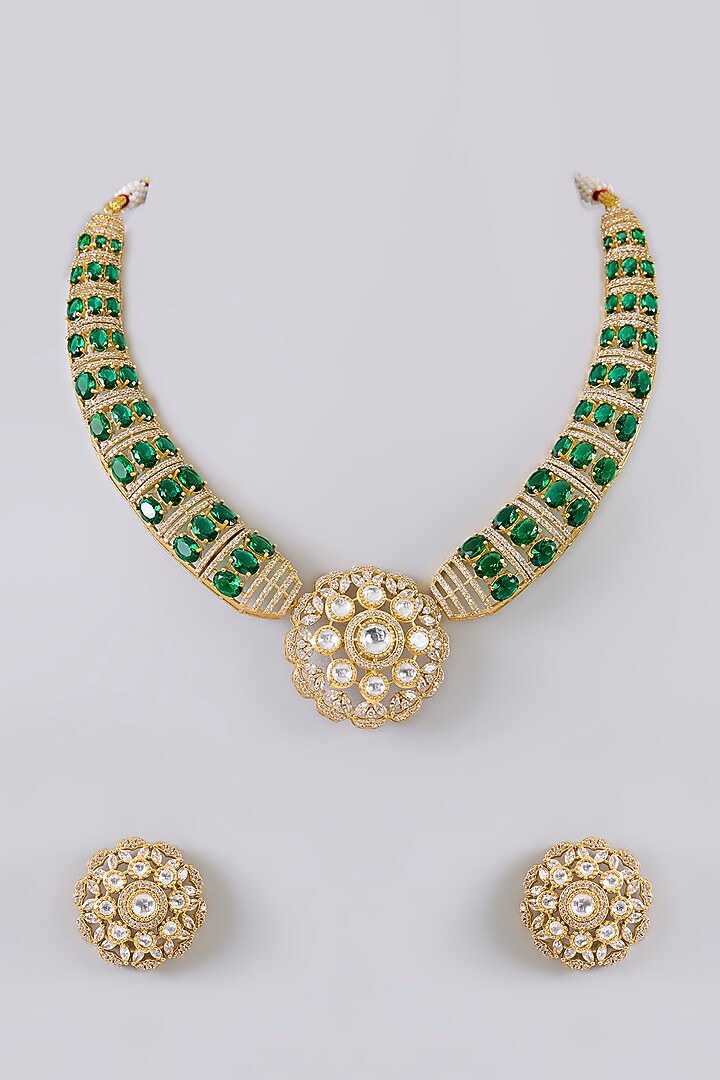 Two-Tone Finish Kundan Polki Necklace Set by Aura Trends at Pernia's Pop Up Shop