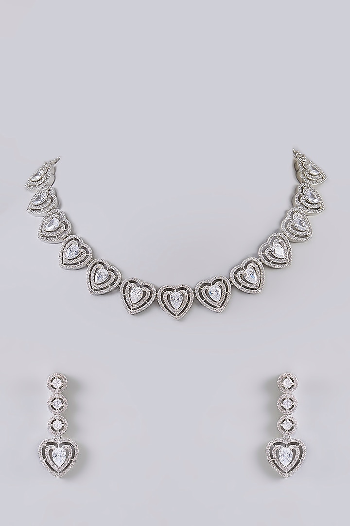 Silver Finish Heart-Shaped Stone Necklace Set by Aura Trends at Pernia's Pop Up Shop