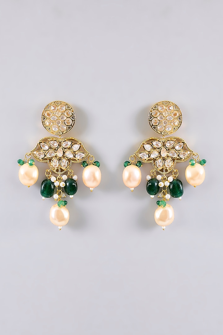 Gold Finish Pearl & Emerald Green Beaded Choker Necklace Set by Aura Trends at Pernia's Pop Up Shop