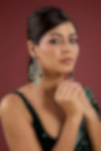 White Finish Diamond & Emerald Gemstone Chandelier Earrings by Auraa Trends at Pernia's Pop Up Shop