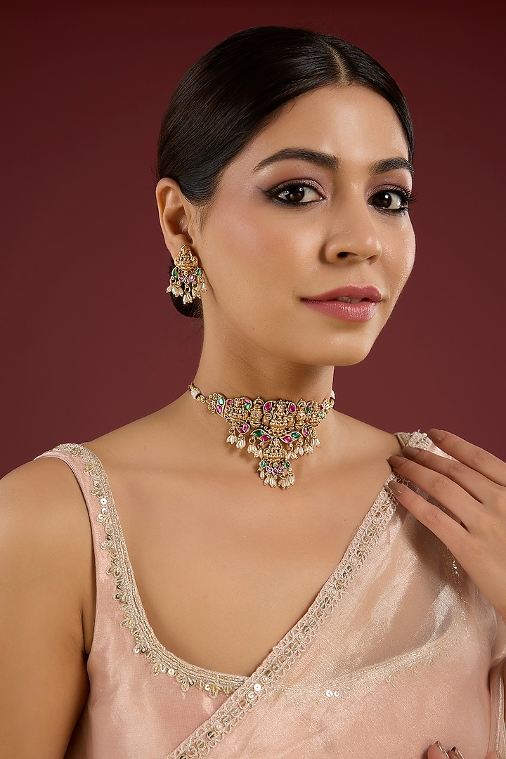 White Finish Kundan Polki & Ruby Stone Necklace Set by Auraa Trends at Pernia's Pop Up Shop