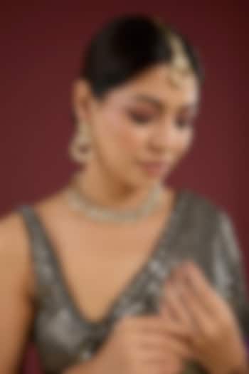 Gold Finish Kundan Polki & Ruby Stone Choker Necklace Set by Auraa Trends at Pernia's Pop Up Shop