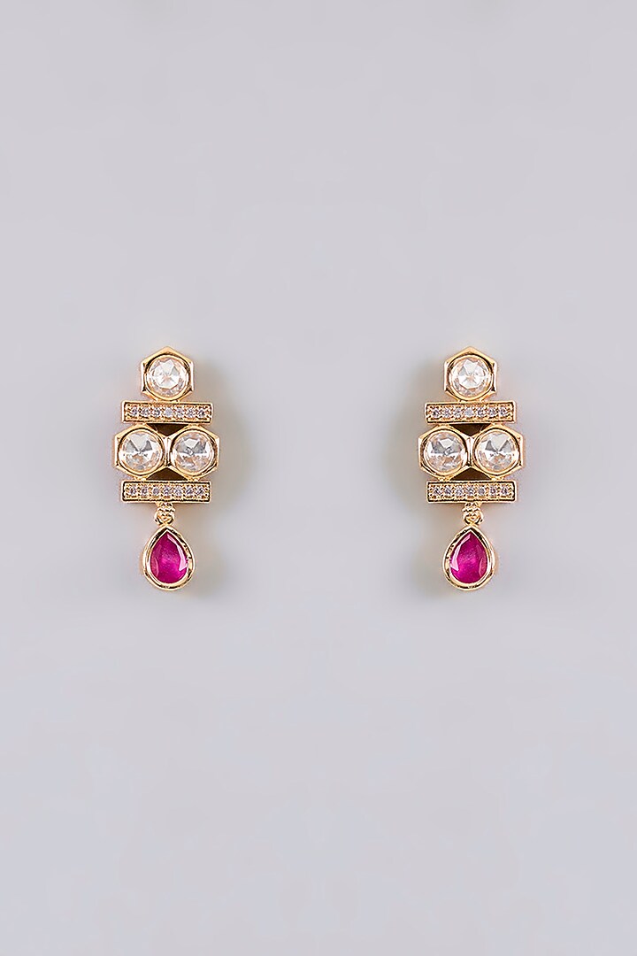 Gold Finish Pearl & Pink Stone Necklace Set by Aura Trends at Pernia's Pop Up Shop