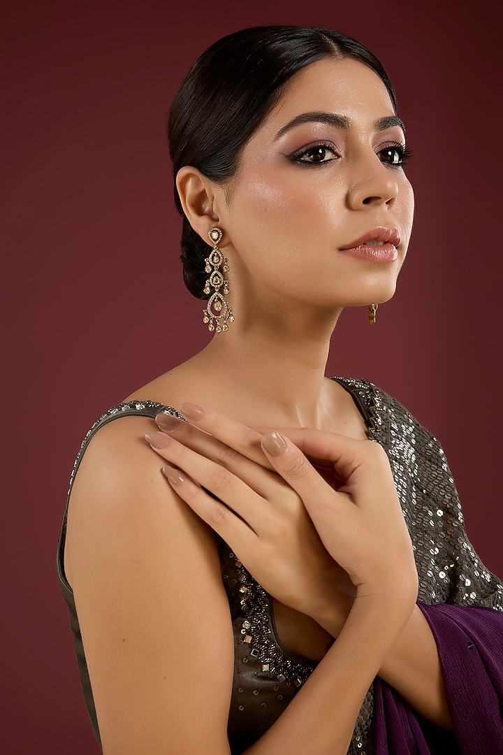 Gold Finish Crystal Dangler Earrings by Aura Trends at Pernia's Pop Up Shop