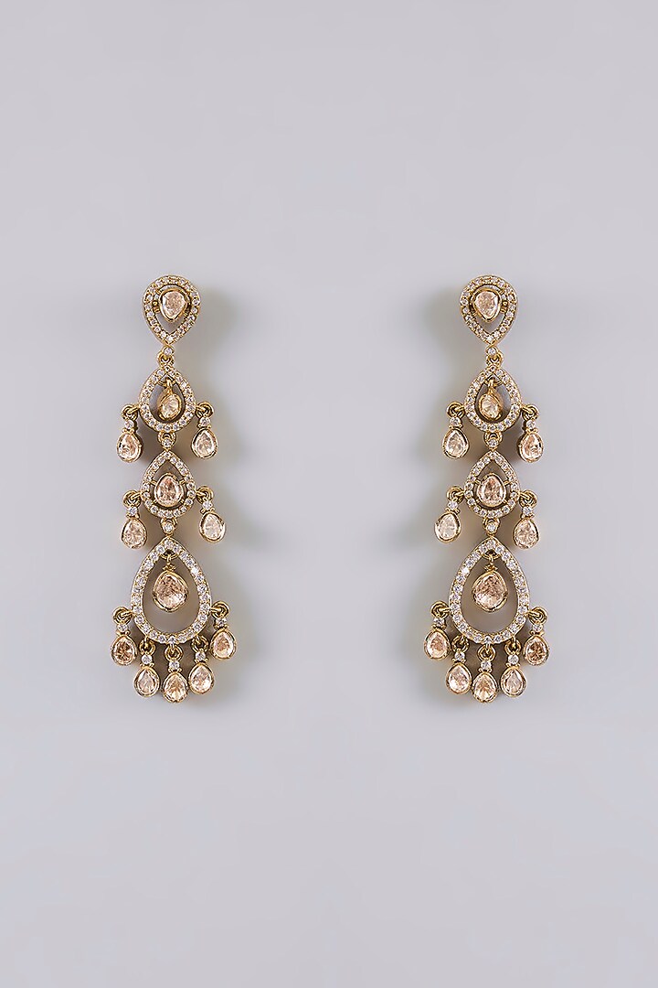 Gold Finish Crystal Dangler Earrings by Aura Trends at Pernia's Pop Up Shop