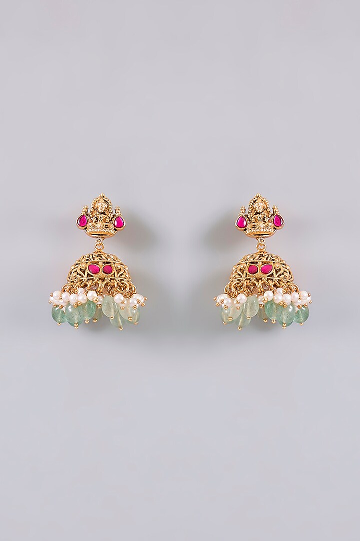 Gold Finish Pearl & Kundan Polki Necklace Set by Aura Trends at Pernia's Pop Up Shop