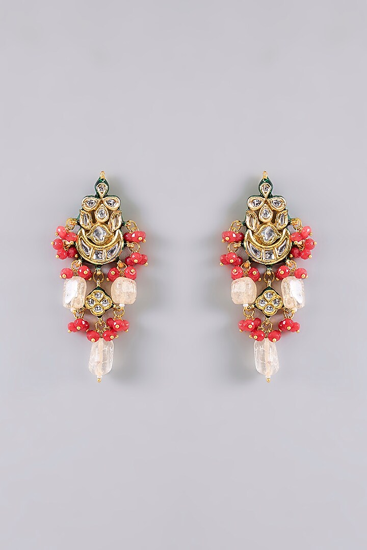 Gold Finish Kundan Polki & Green Beaded Necklace Set by Aura Trends at Pernia's Pop Up Shop