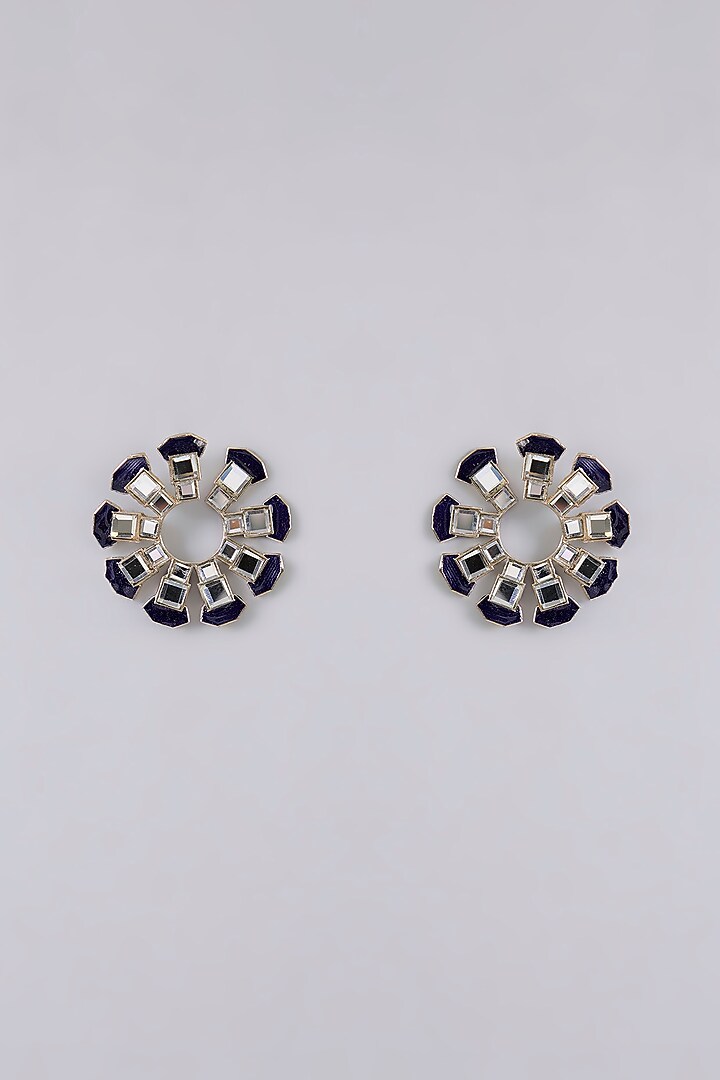 Gold Finish Black & White Stone Floral Earrings by Aura Trends at Pernia's Pop Up Shop