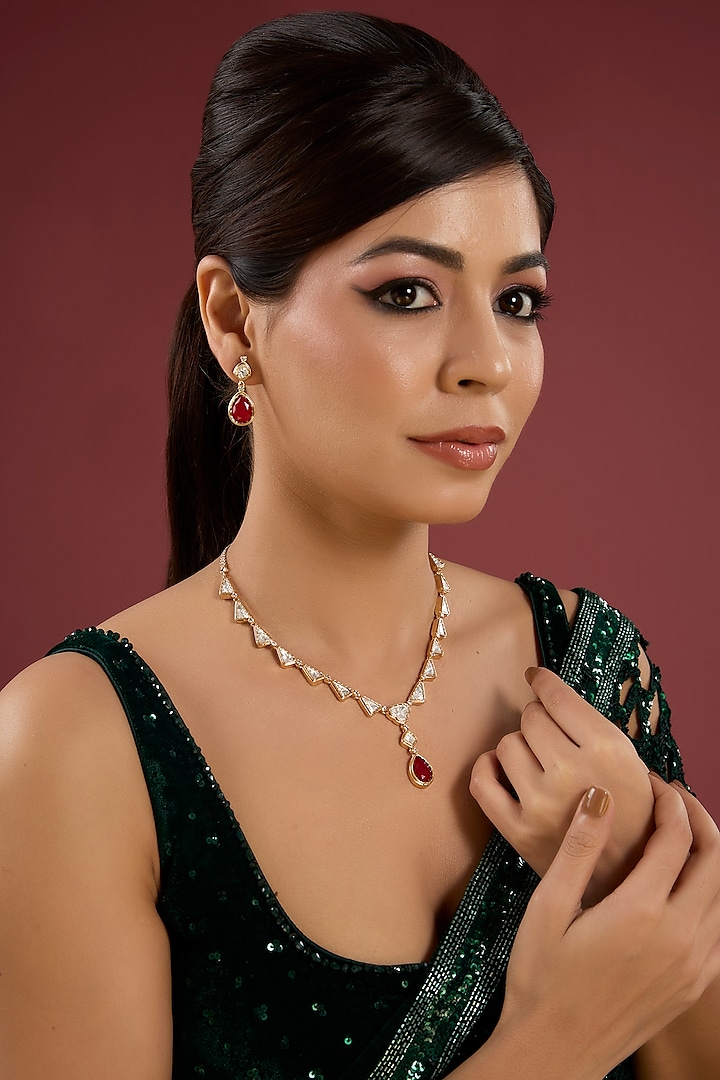 Gold Finish Pearl & Kundan Polki Pendant Necklace Set by Auraa Trends at Pernia's Pop Up Shop