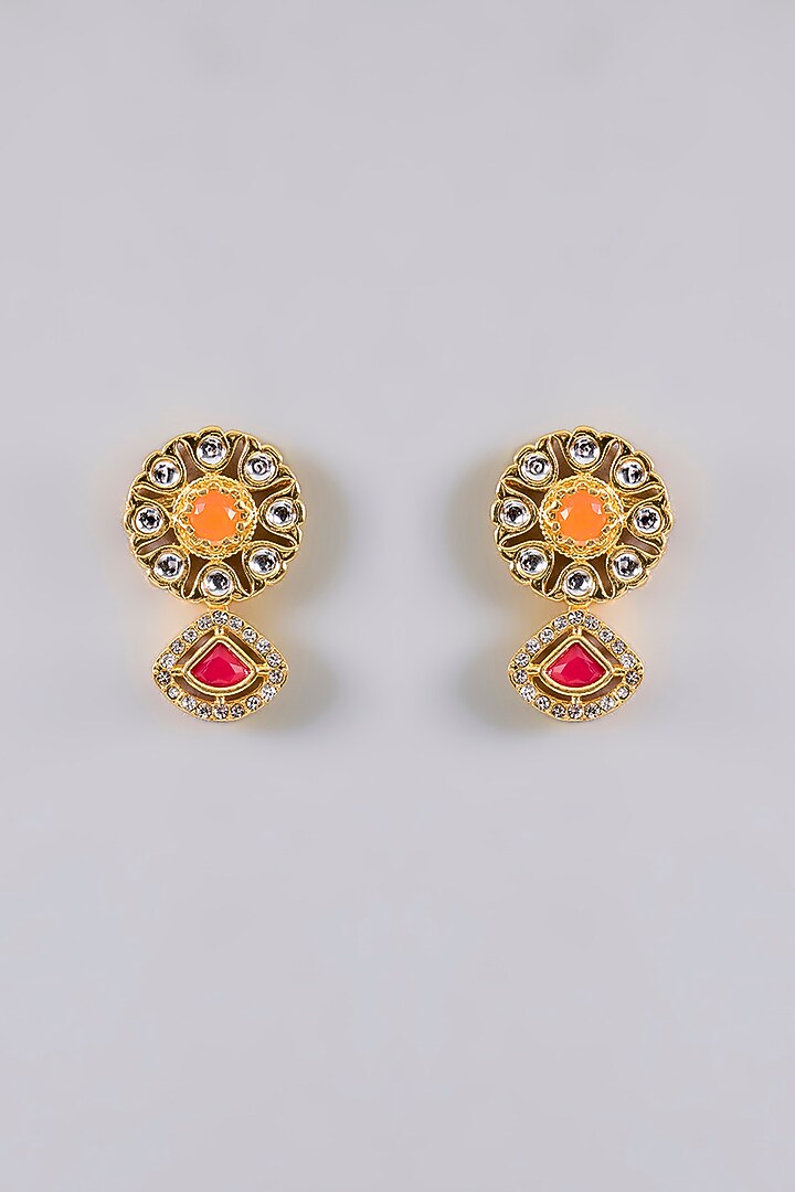 Gold Finish Multi-Colored Stone & Kundan Polki Necklace Set by Aura Trends at Pernia's Pop Up Shop