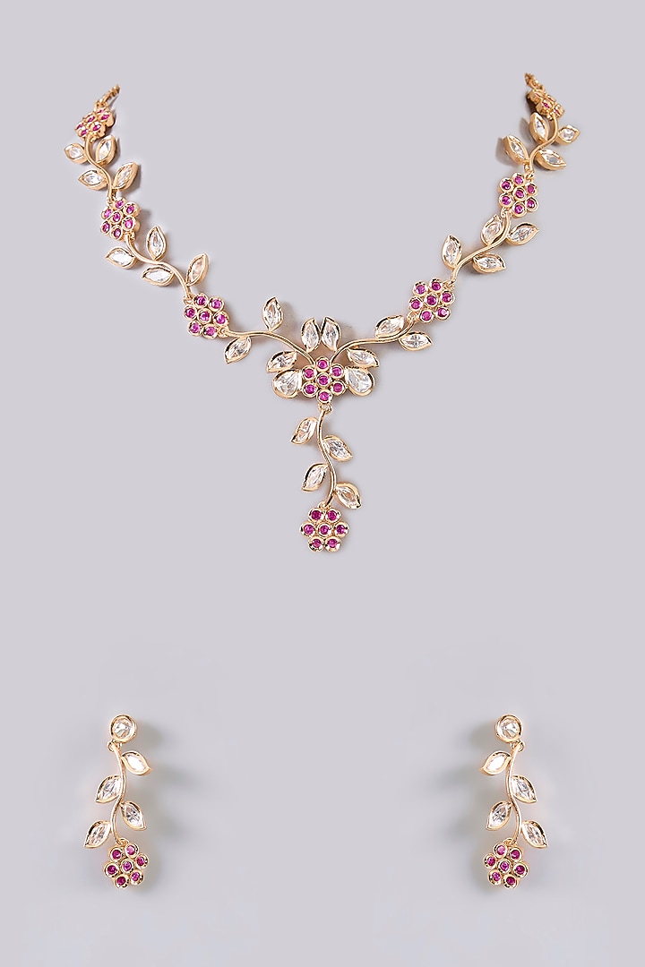 Gold Finish Pink & Gold Beaded Necklace Set by Aura Trends at Pernia's Pop Up Shop