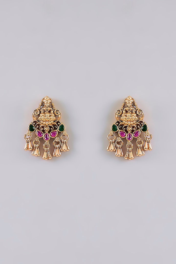Gold Finish Kundan Polki & Green Stone Necklace Set by Aura Trends at Pernia's Pop Up Shop