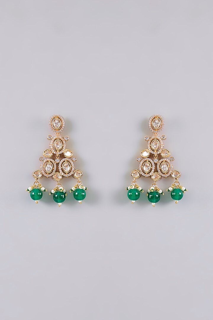 Gold Finish Green Stone & Beaded Necklace Set by Aura Trends at Pernia's Pop Up Shop