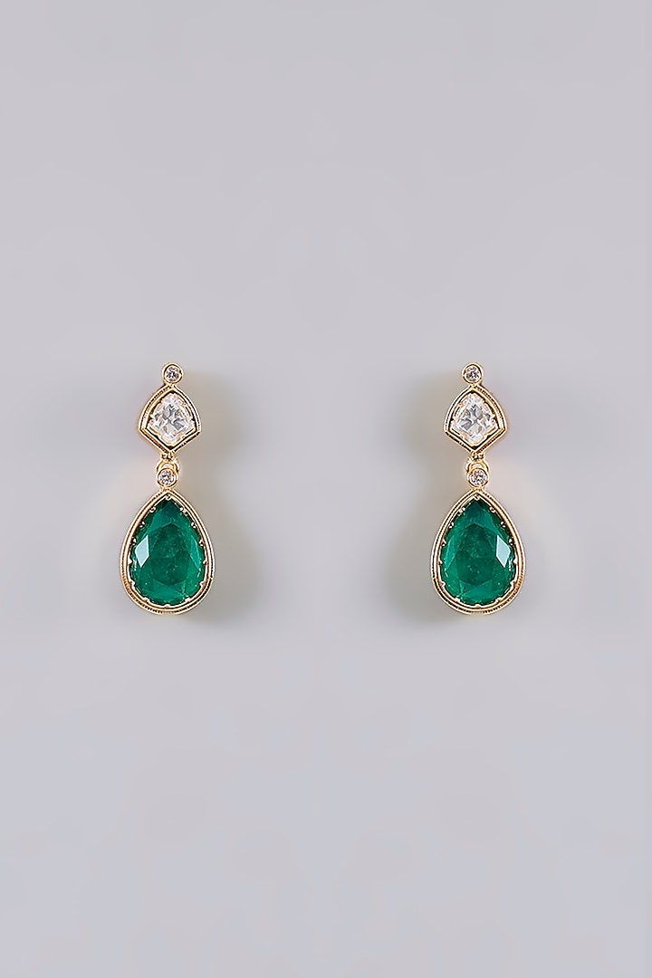 Gold Finish Kundan Polki & Green Stone Necklace Set by Aura Trends at Pernia's Pop Up Shop