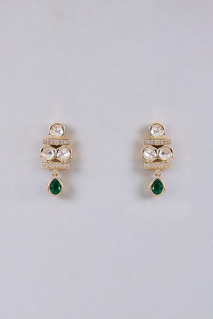Gold Finish Kundan Polki & Green Stone Necklace Set by Aura Trends at Pernia's Pop Up Shop