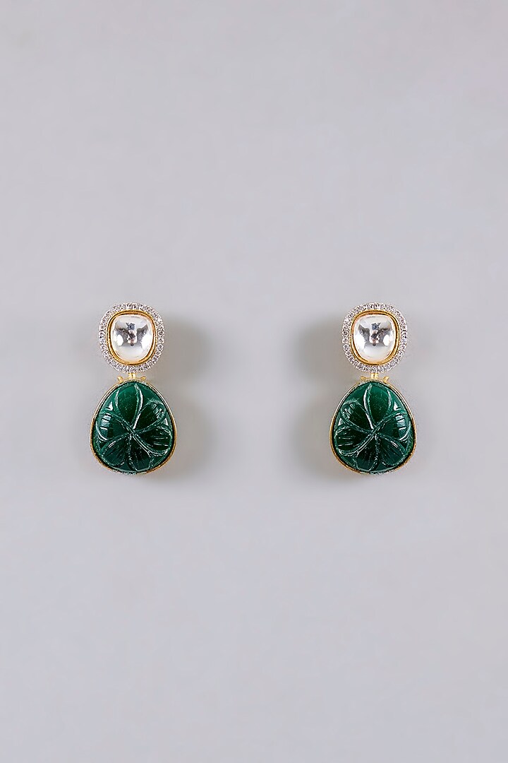 Gold Finish Green & White Stone Earrings by Aura Trends at Pernia's Pop Up Shop