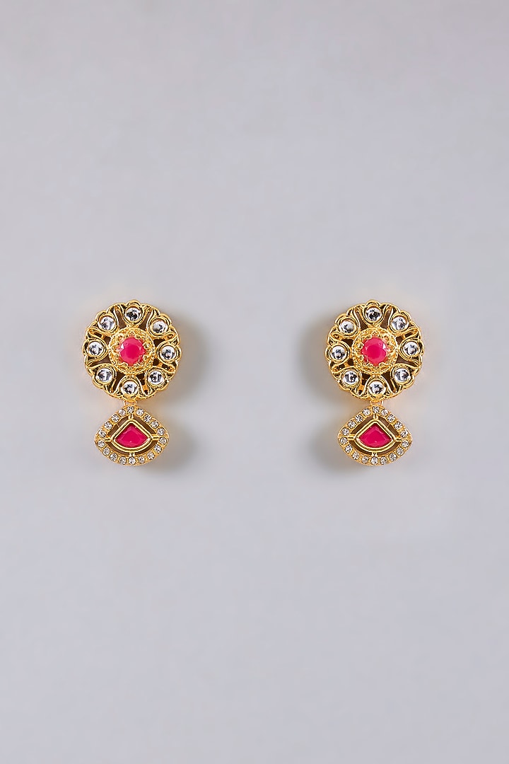 Gold Finish Kundan Polki & Red Stone Necklace Set by Aura Trends at Pernia's Pop Up Shop
