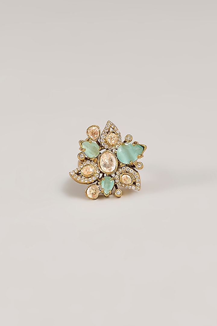 Gold Finish Sparkling Stone Floral Ring by Aura Trends at Pernia's Pop Up Shop