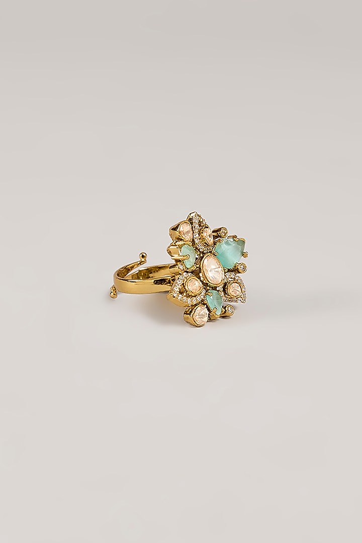 Gold Finish Sparkling Stone Floral Ring by Aura Trends at Pernia's Pop Up Shop