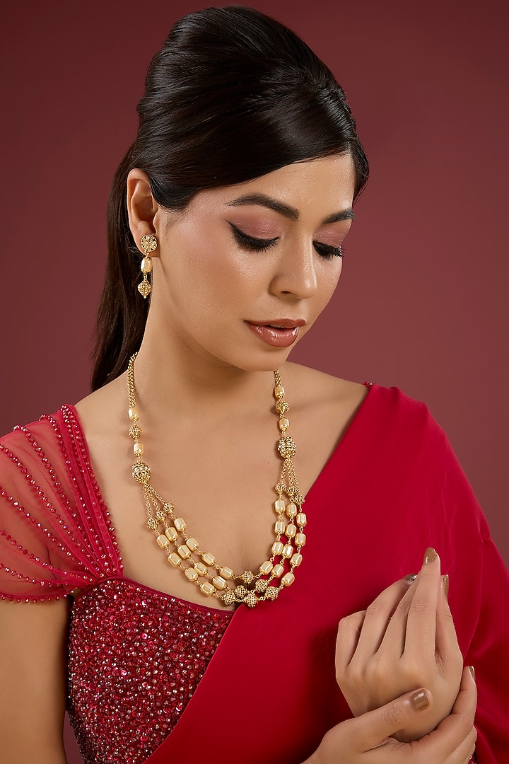 Gold Finish Beaded Necklace Set by Aura Trends at Pernia's Pop Up Shop
