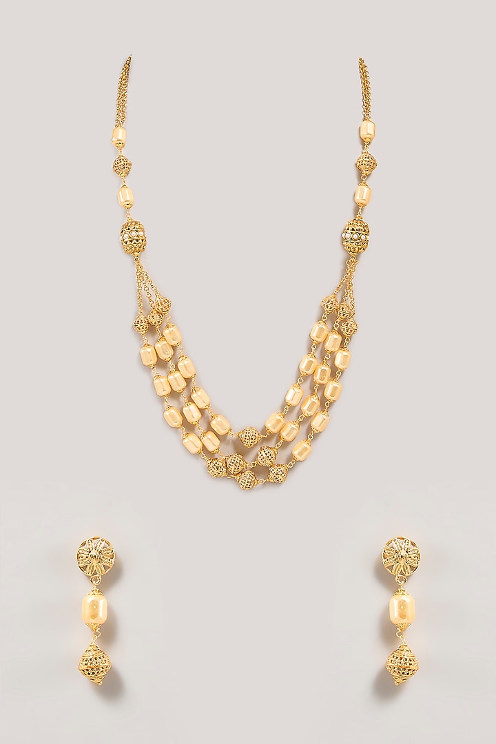 Gold Finish Beaded Necklace Set by Aura Trends at Pernia's Pop Up Shop