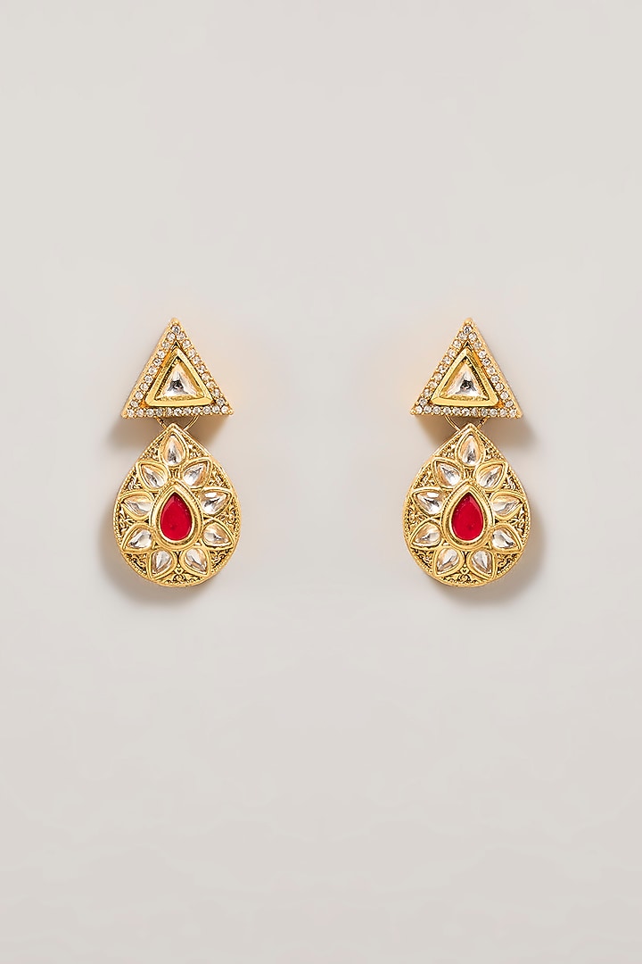 Gold Finish Red & Green Gemstone Necklace Set by Aura Trends at Pernia's Pop Up Shop