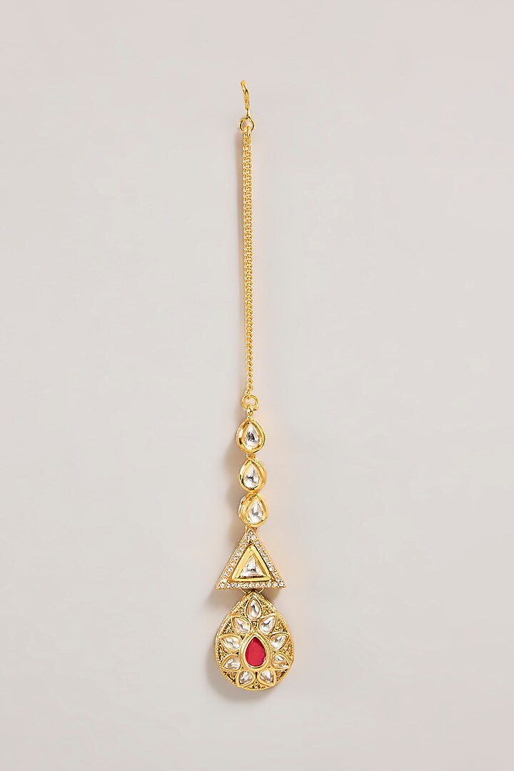 Gold Finish Red & Green Gemstone Necklace Set by Aura Trends at Pernia's Pop Up Shop