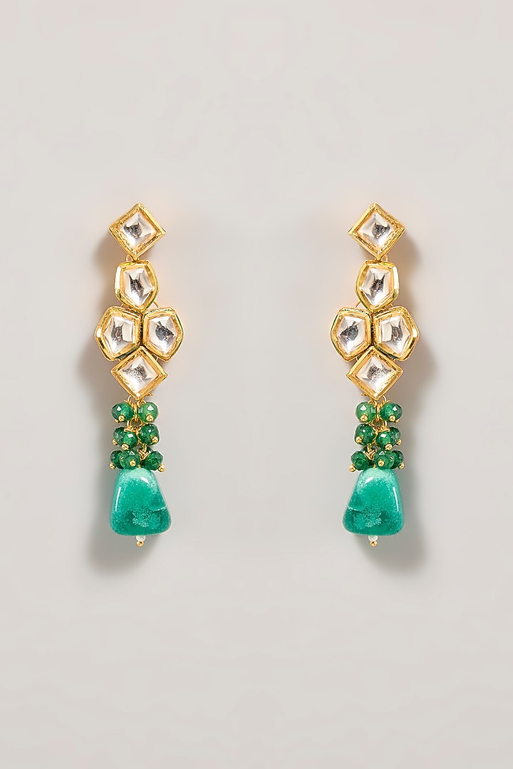 Gold Finish Emerald Green Beaded Choker Necklace Set by Aura Trends at Pernia's Pop Up Shop