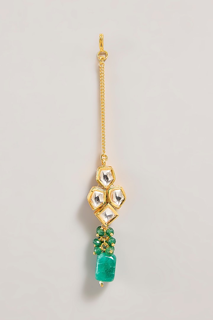 Gold Finish Emerald Green Beaded Choker Necklace Set by Aura Trends at Pernia's Pop Up Shop