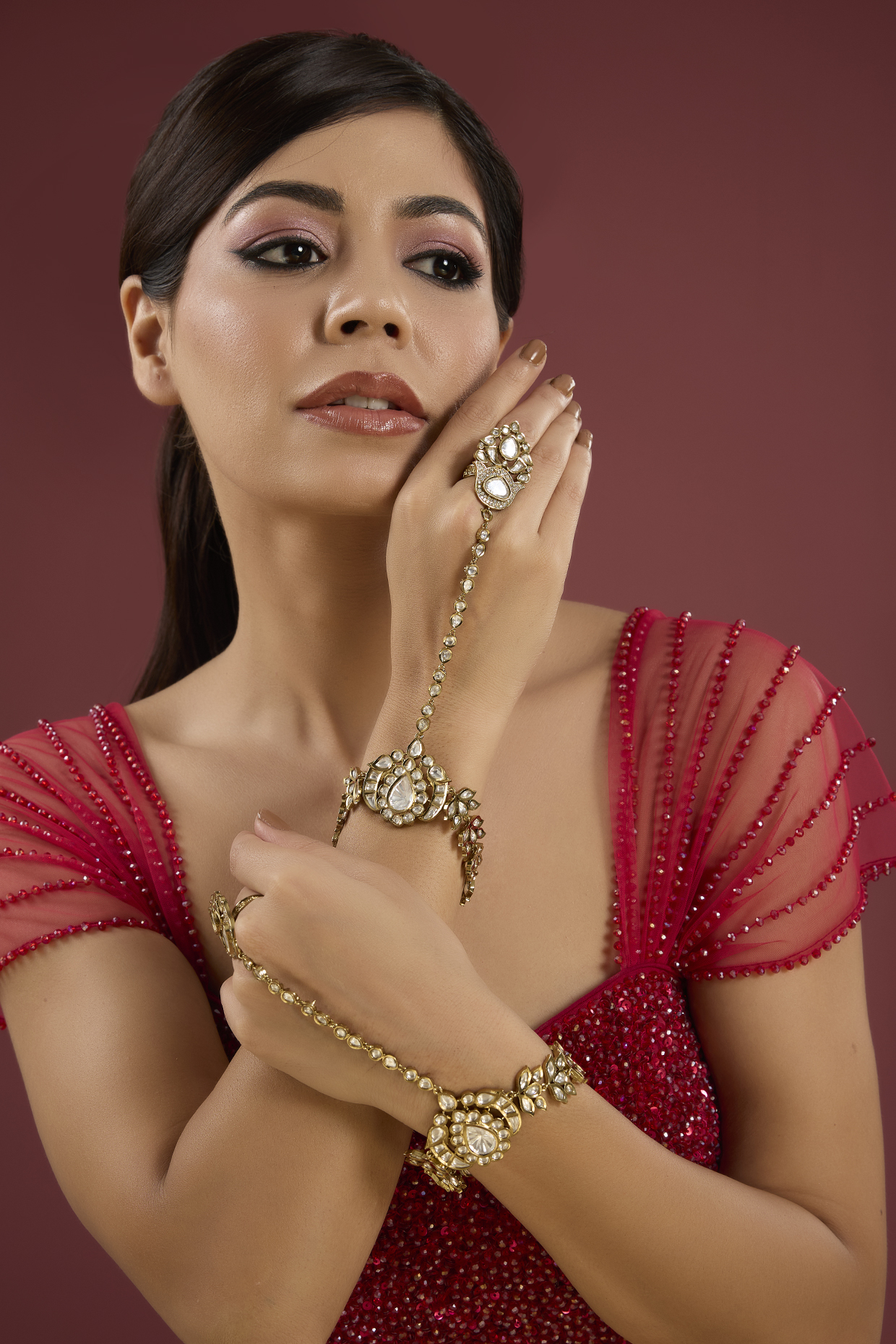 Gold Finish Crystal Hand Harness (Set Of 2) by Auraa Trends at Pernia's Pop Up Shop