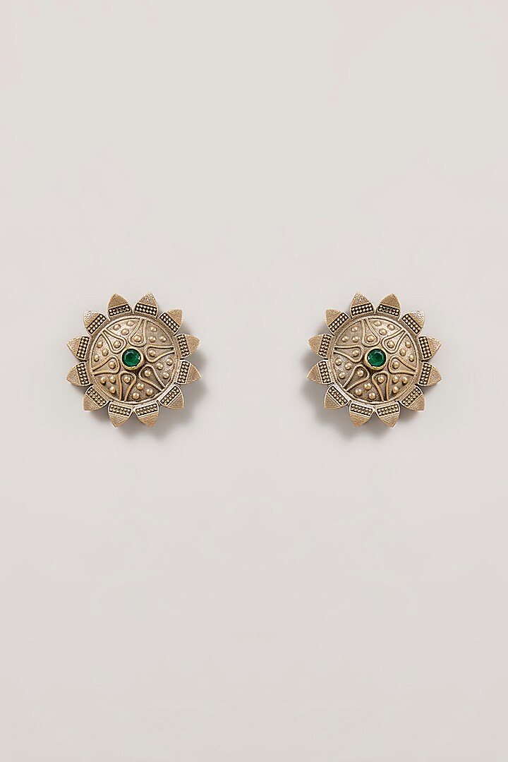 Gold Finish Green Stone Stud Earrings by Aura Trends at Pernia's Pop Up Shop
