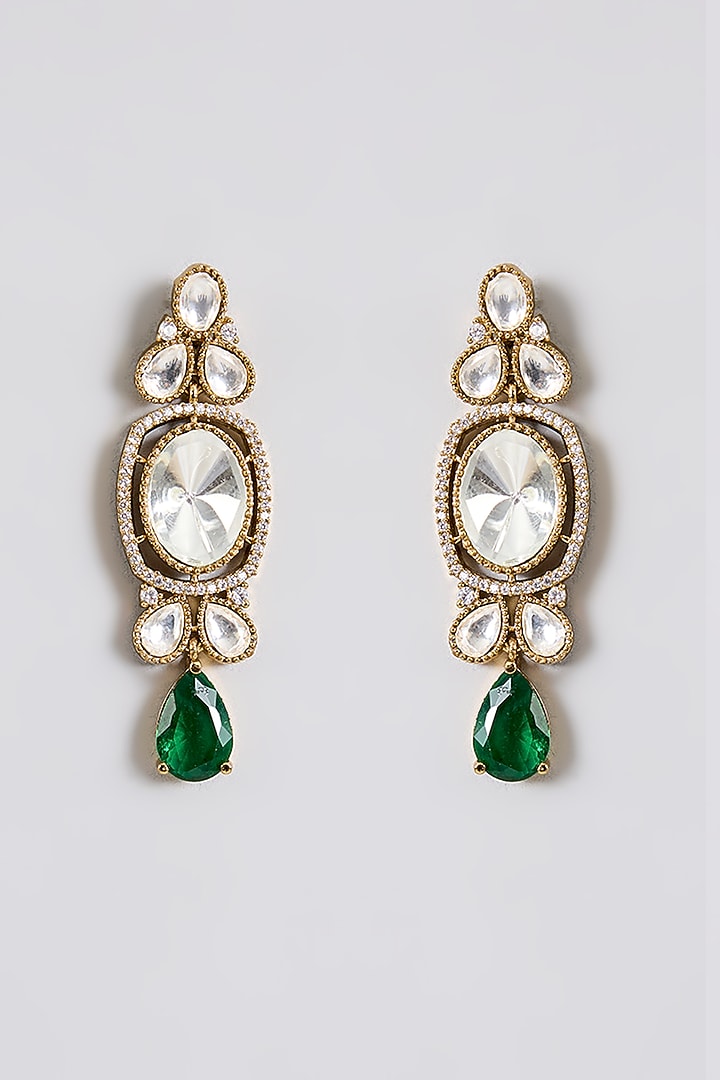 Gold Finish Kundan Polki & Green Stone Choker Necklace Set by Aura Trends at Pernia's Pop Up Shop